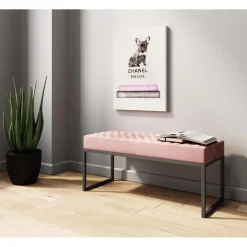 Banquette Smart Velours Rose Noir 90Cm