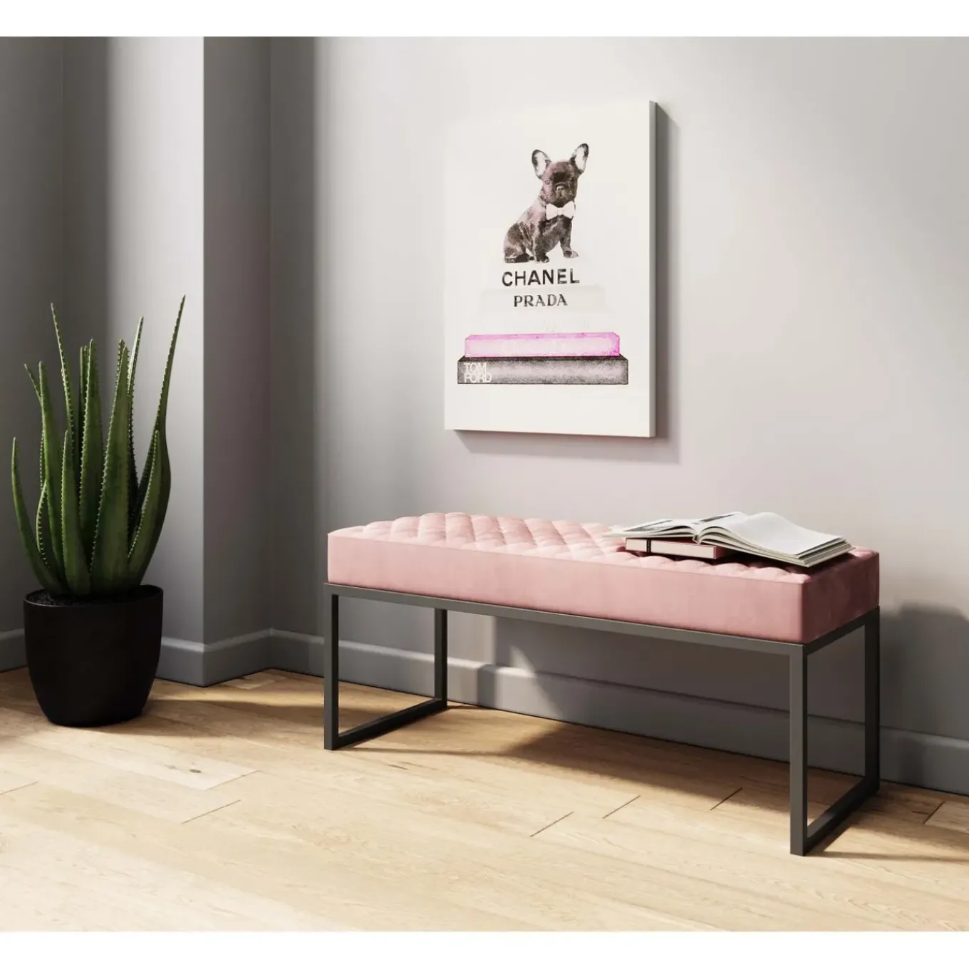 Banquette Smart Velours Rose Noir 90Cm
