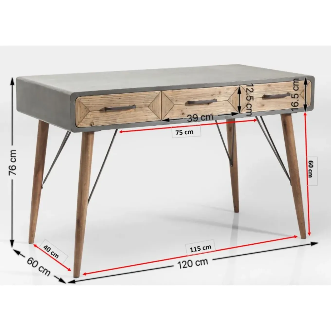 Bureau X Factory 3 Tiroirs 120X60Cm