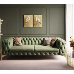 Canapés Bellissima 3-Places Velours Vert 240Cm