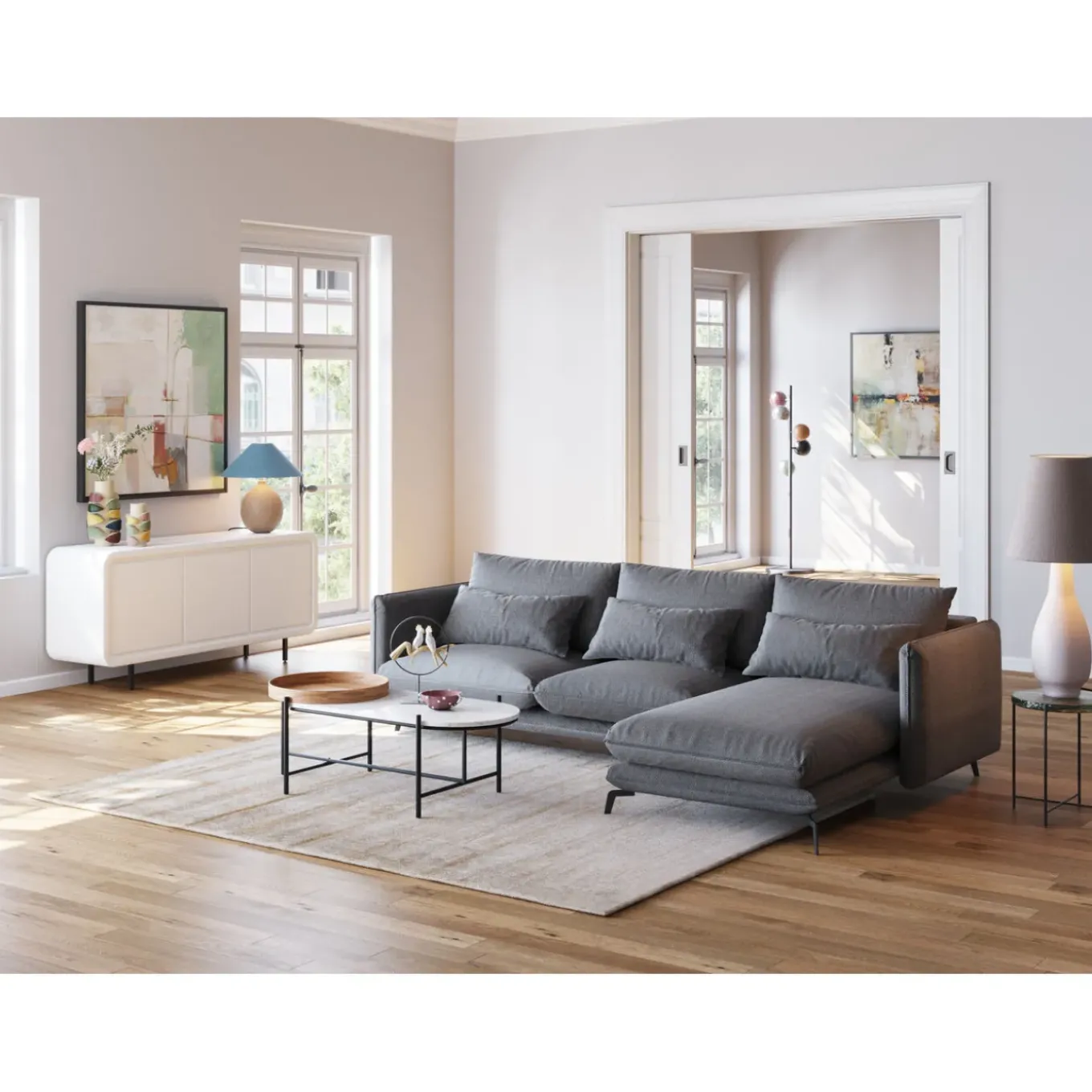 Canapés D Angle Monza Droite Gris 296Cm