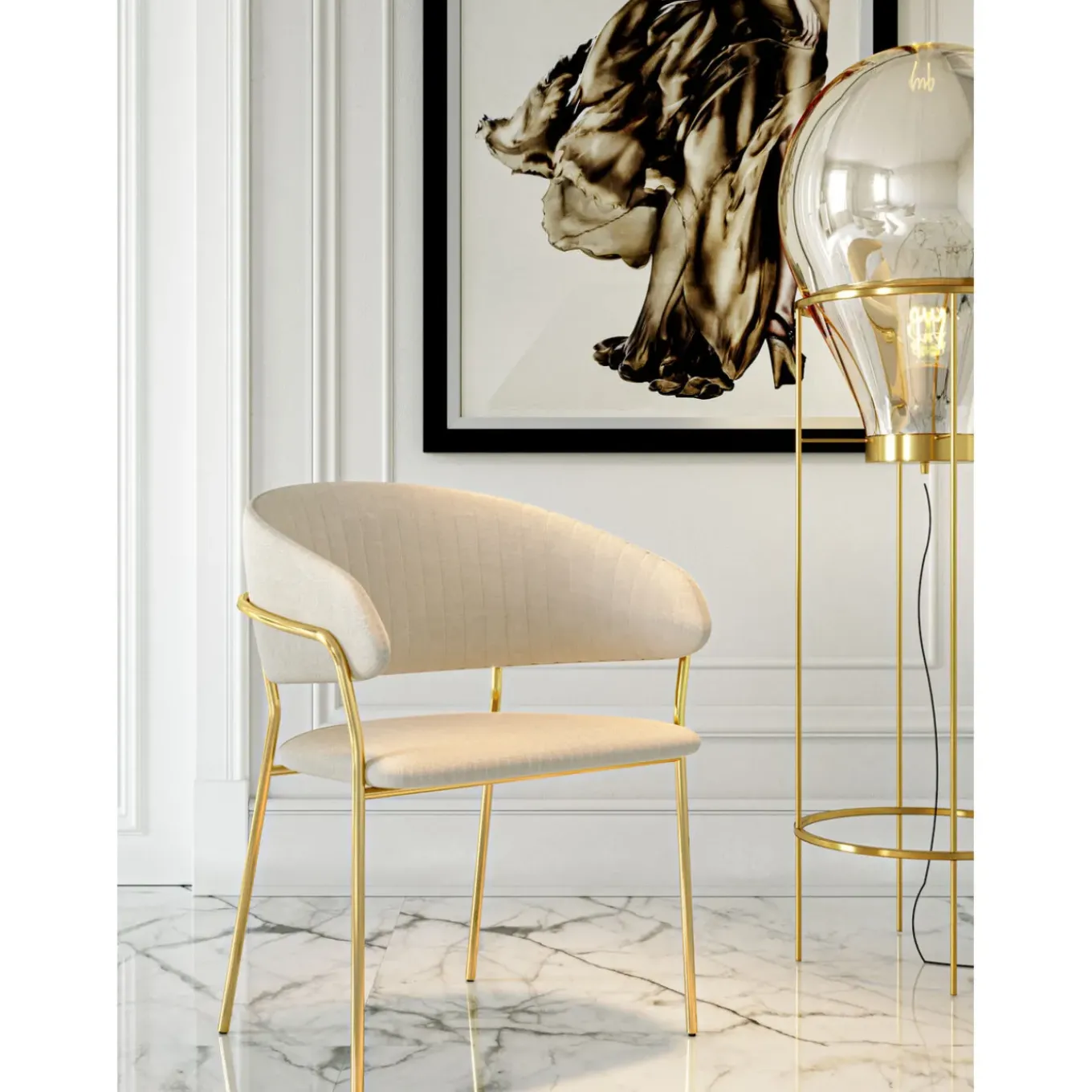 Chaise A. Acc. Belle Velvet Creme (2/Set)