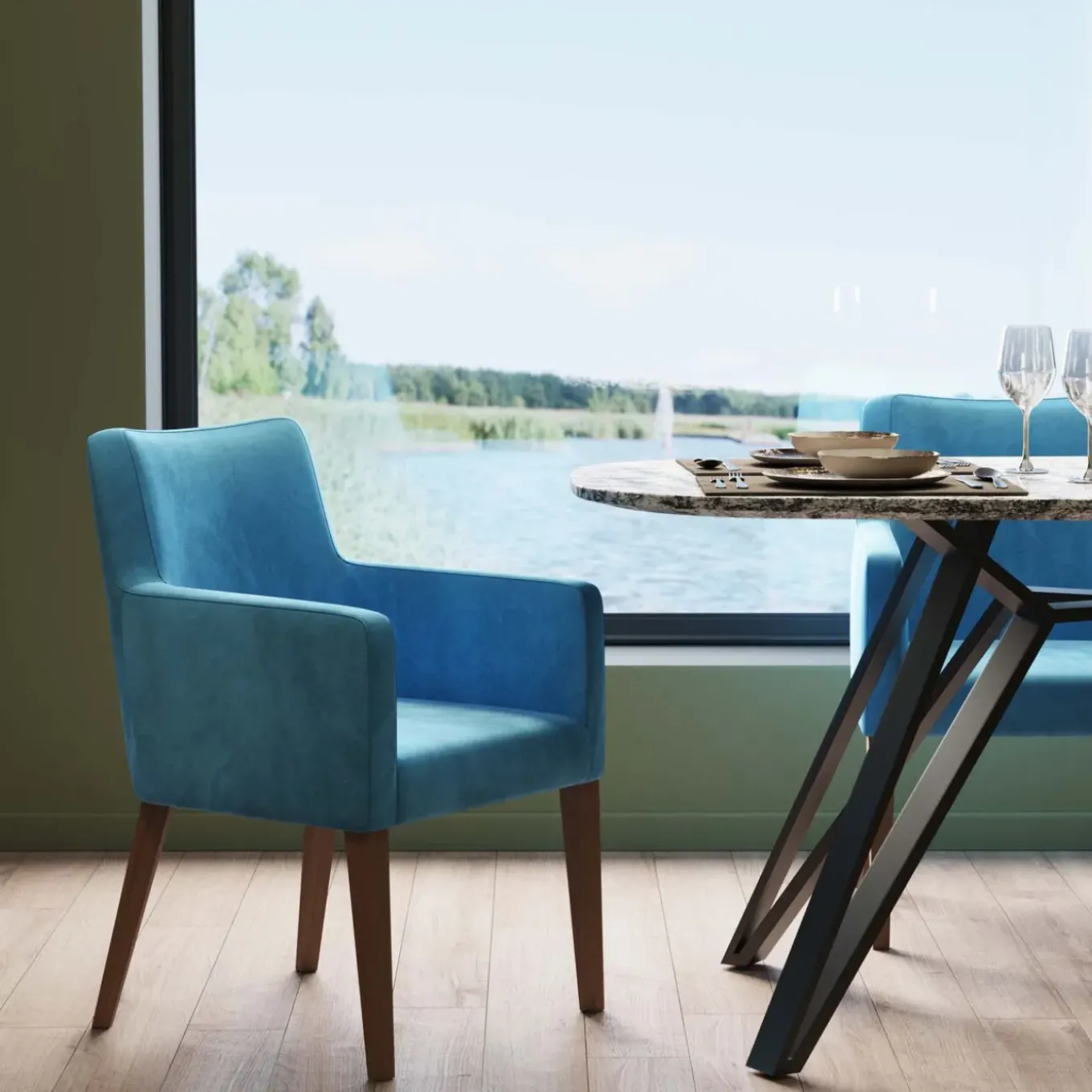 Chaise A. Acc. Mode Velours Petrole