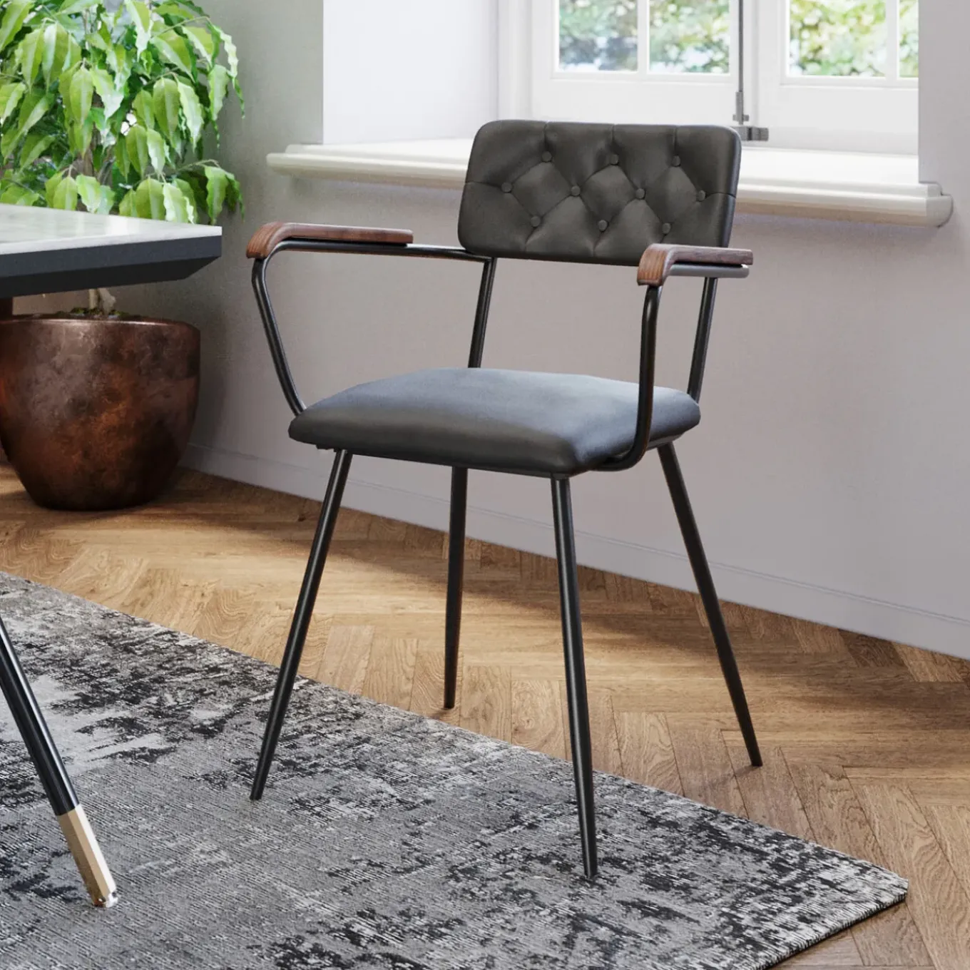 Chaise A. Acc. Salsa.Cuir Vert Fonce