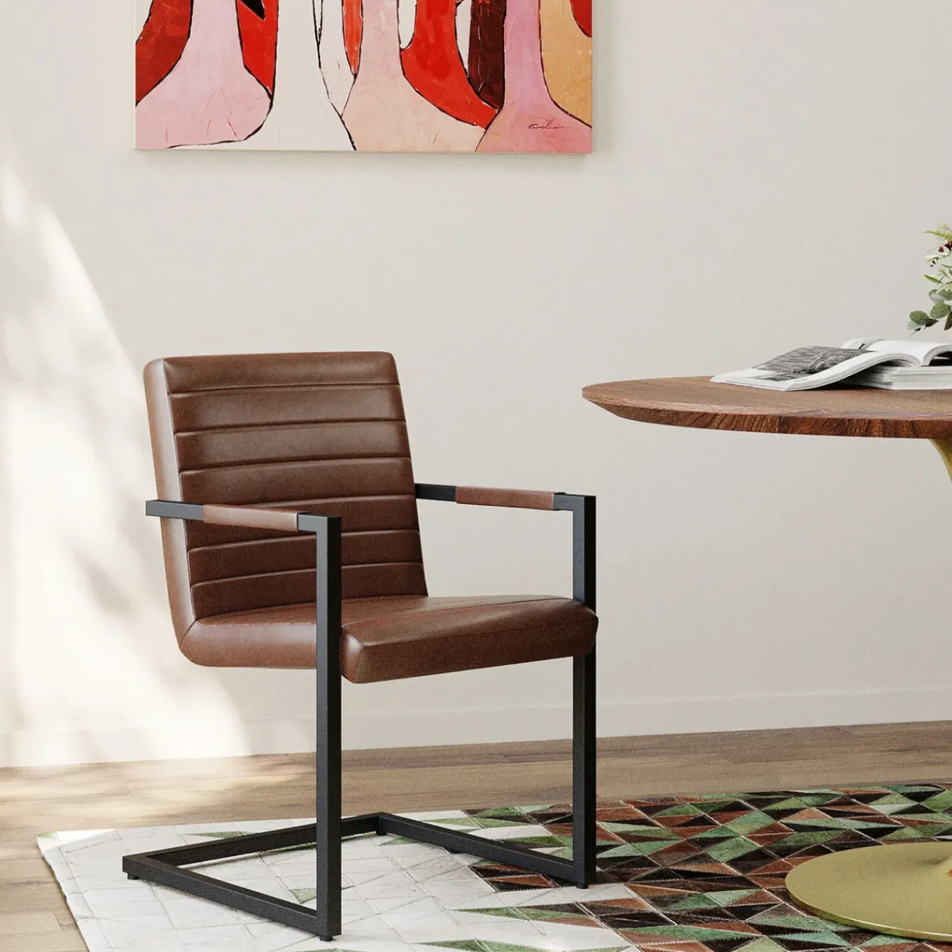 Chaise Cantilever Lola Cuir Marron
