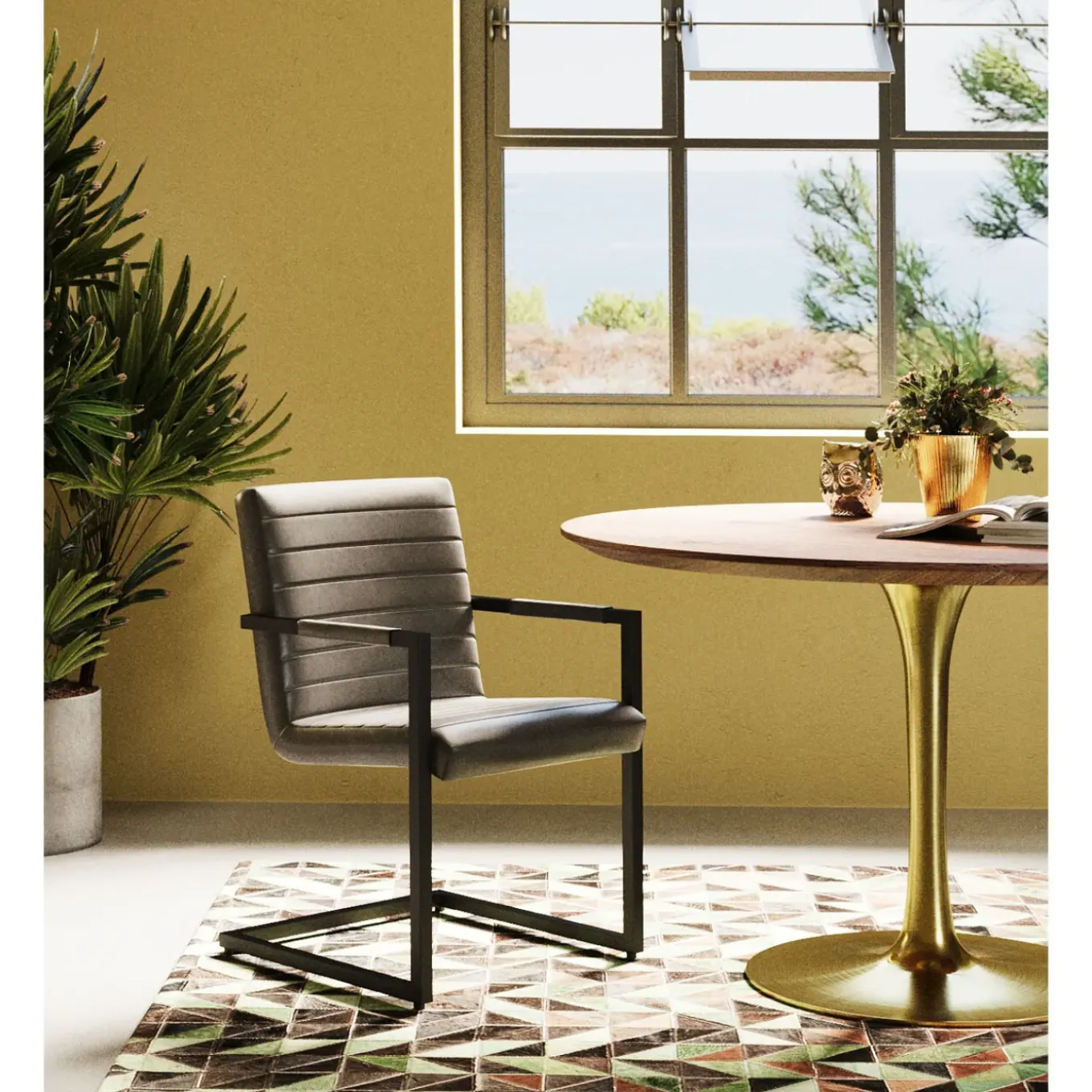 Chaise Cantilever Lola Cuir Gris