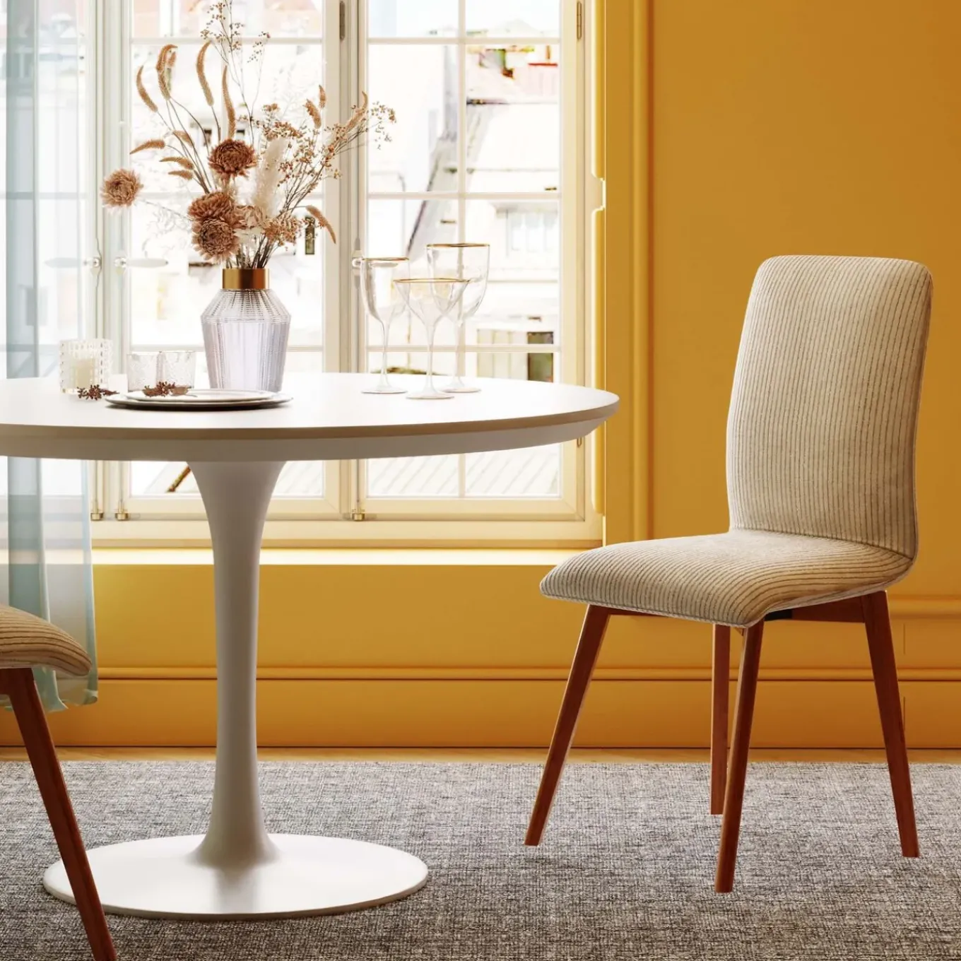 Chaise Lara Velours Cotele Creme