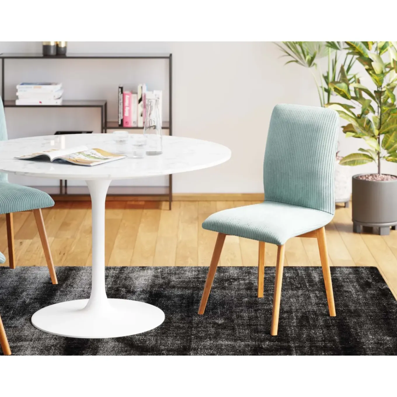Chaise Lara Velours Cotele Bleu