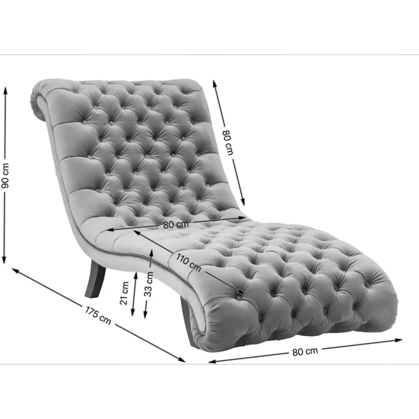 Chaise Longue Desire Velours Argente