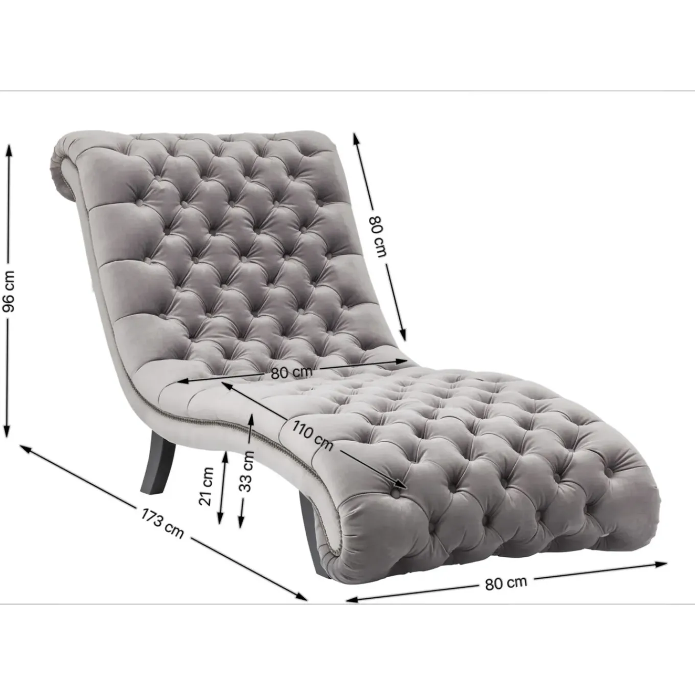 Chaise Longue Desire Velours Argente