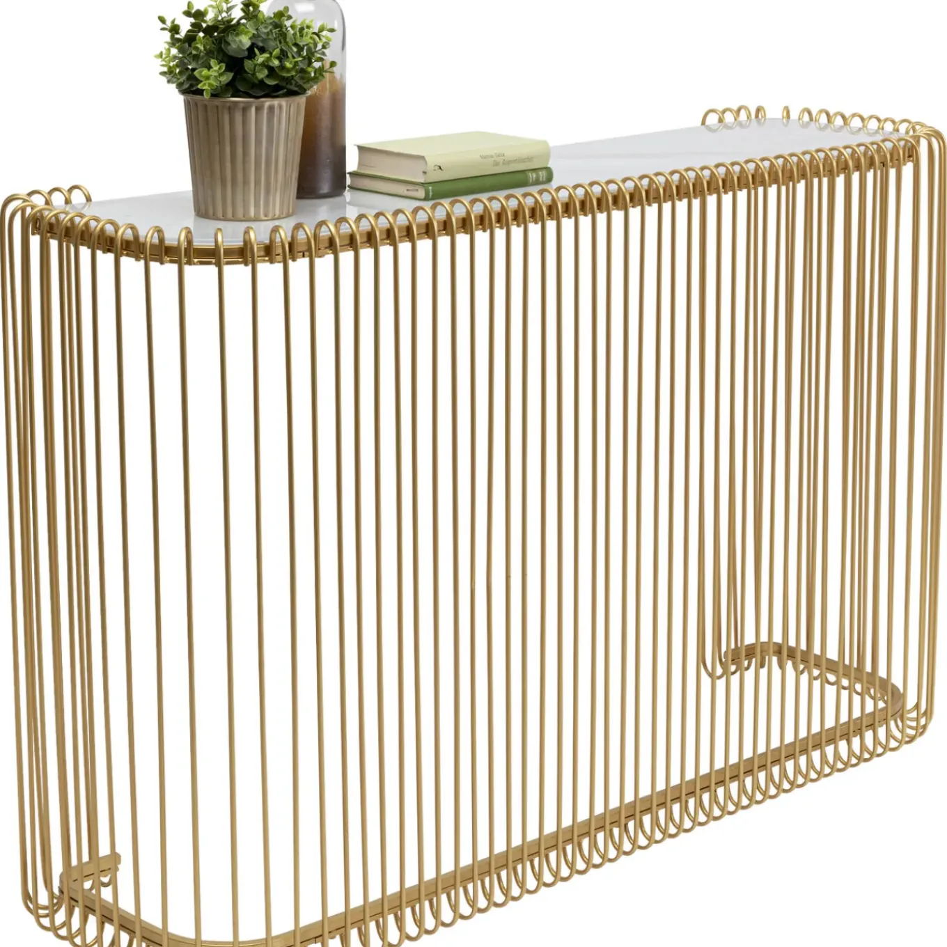 Console Wire Verre Marbre Dore 142X89Cm