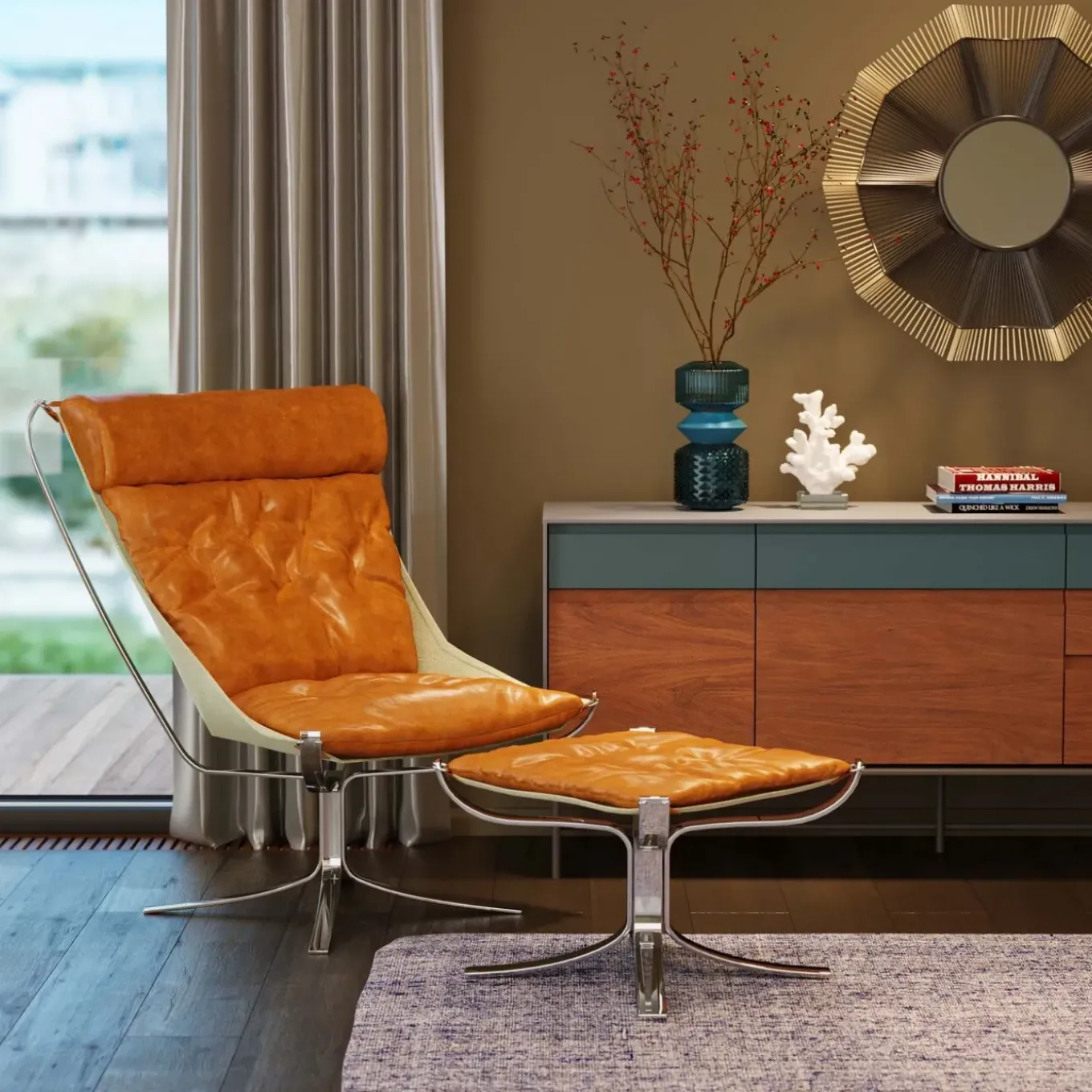 Fauteuil Avec Tabouret Washington Marron