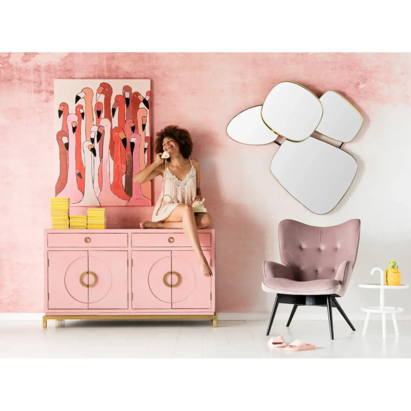 Fauteuil Black Vicky Velours Rose