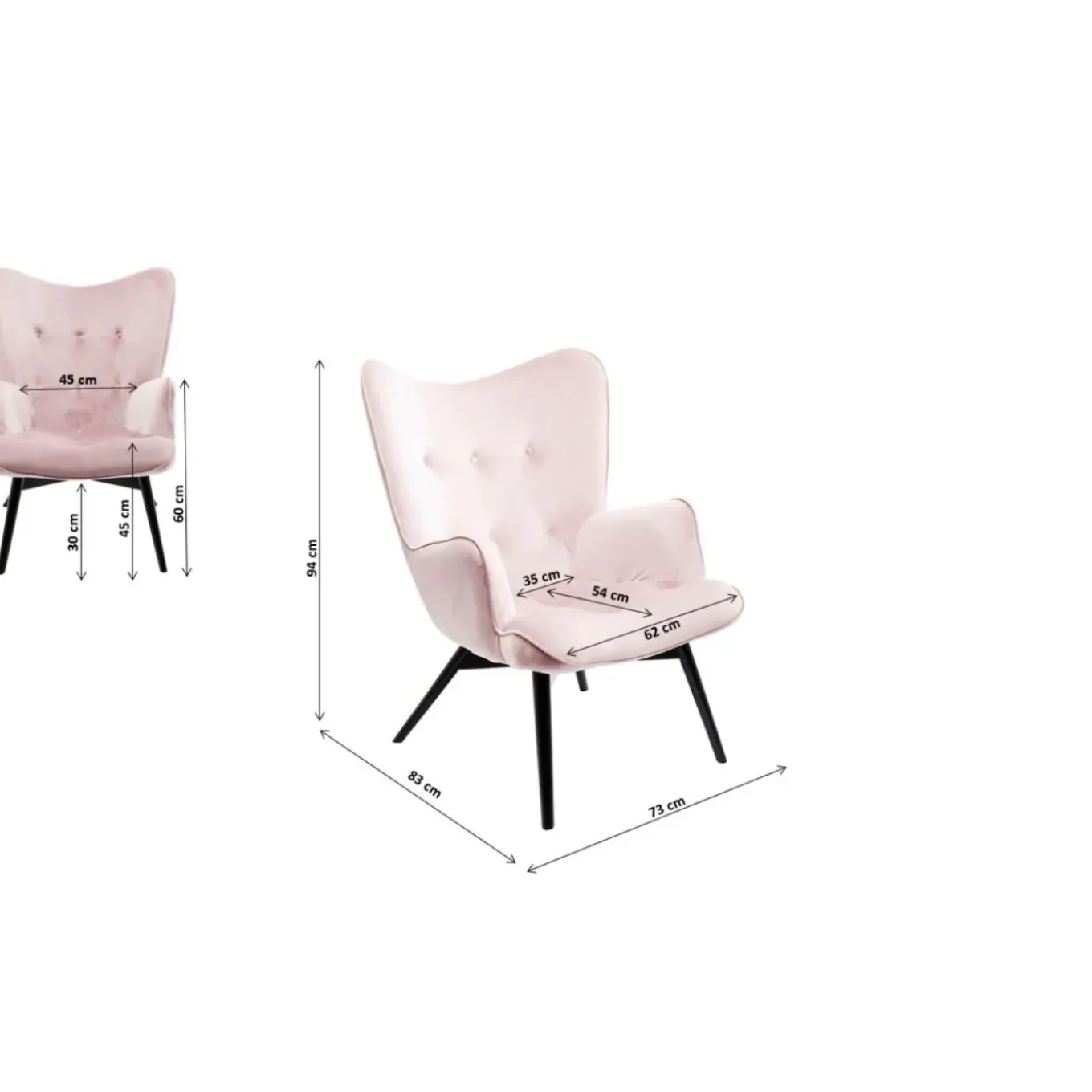 Fauteuil Black Vicky Velours Rose