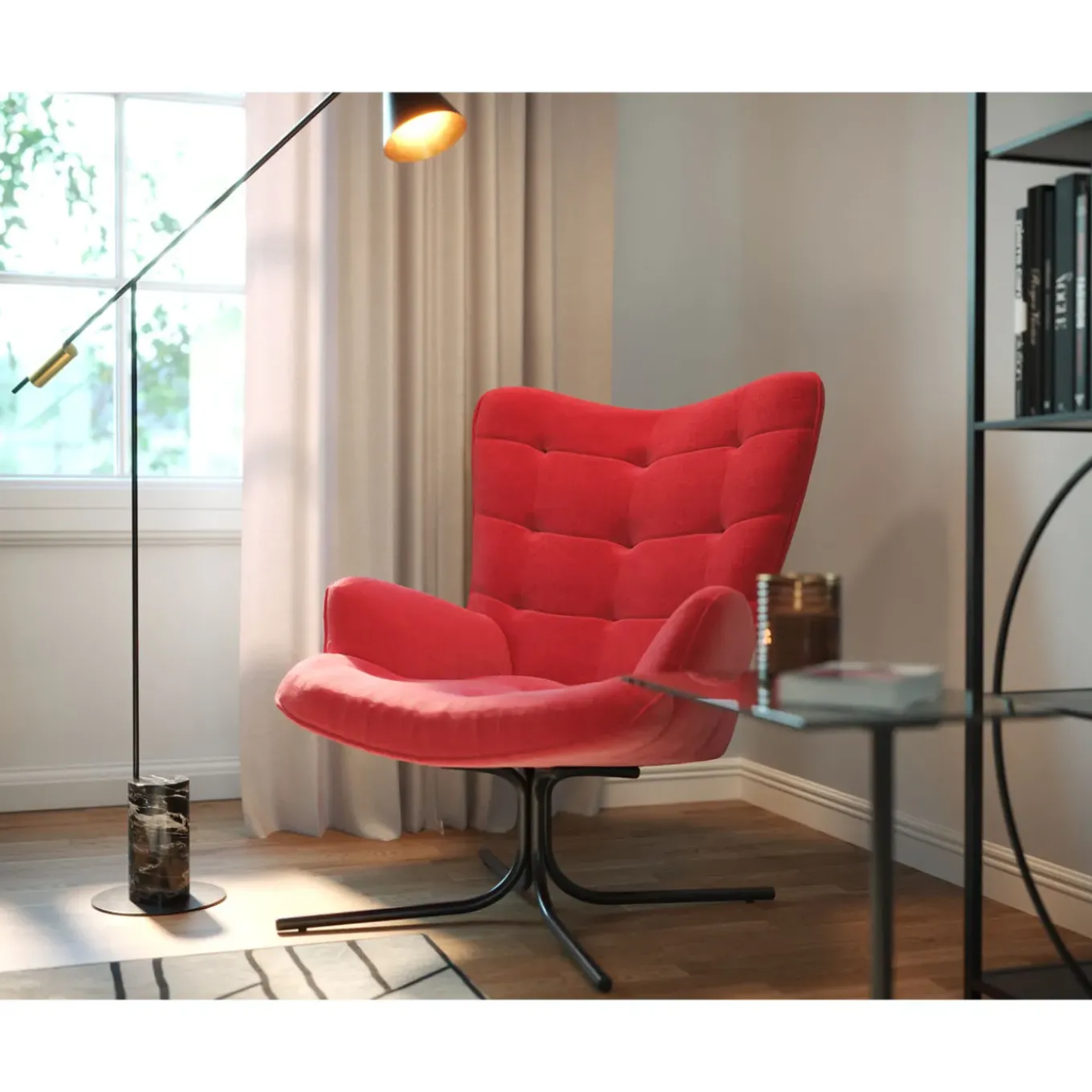 Fauteuil Pivotant Oscar Velours Rouge