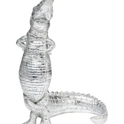 Figurine Déco Alligator Argente 39Cm