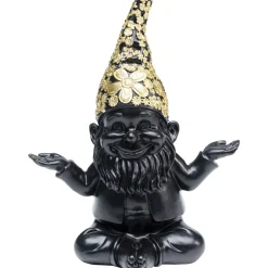 Figurine Décorative Nain Meditation Noir-Dore 19Cm