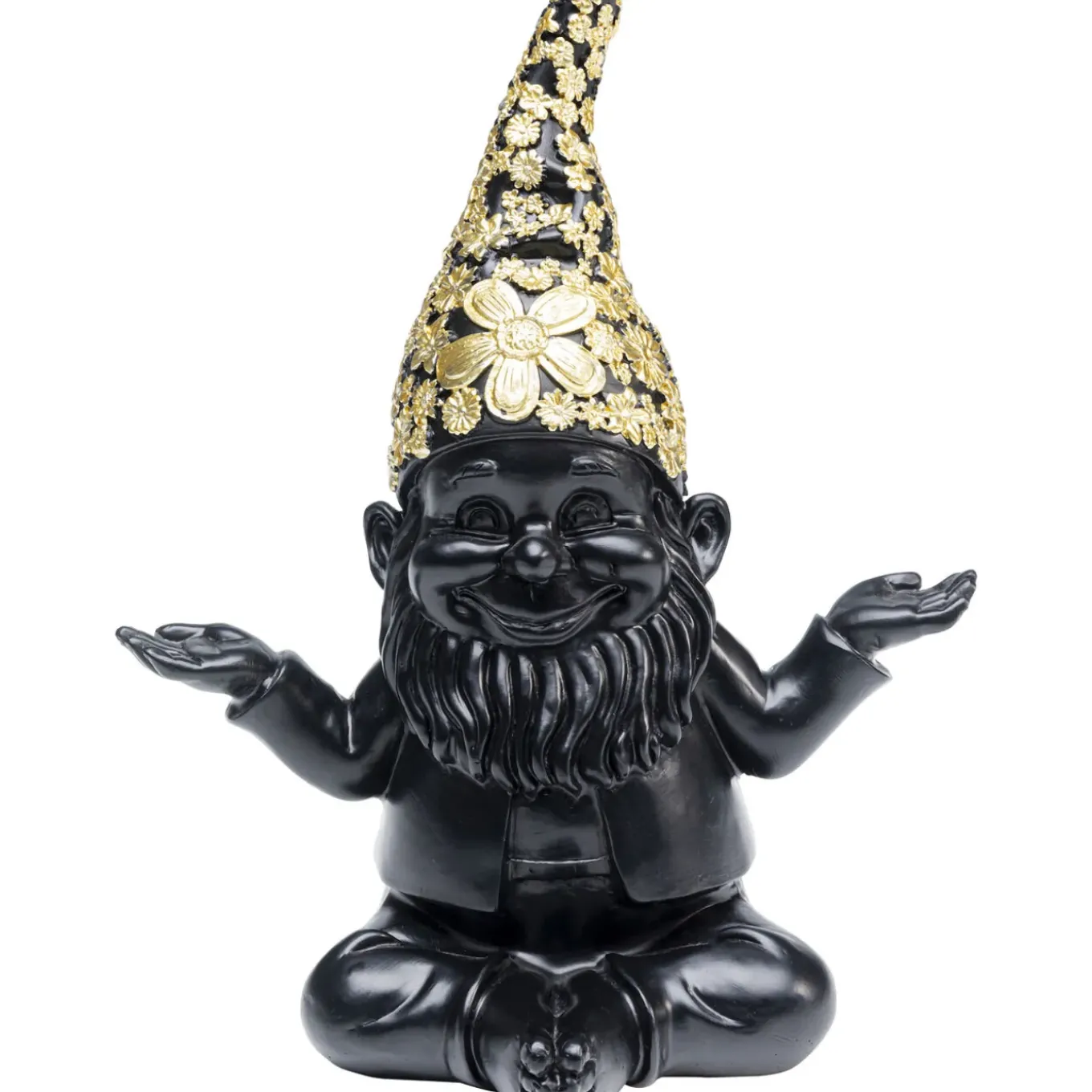 Figurine Décorative Nain Meditation Noir-Dore 19Cm