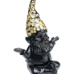 Figurine Décorative Nain Meditation Noir-Dore 19Cm