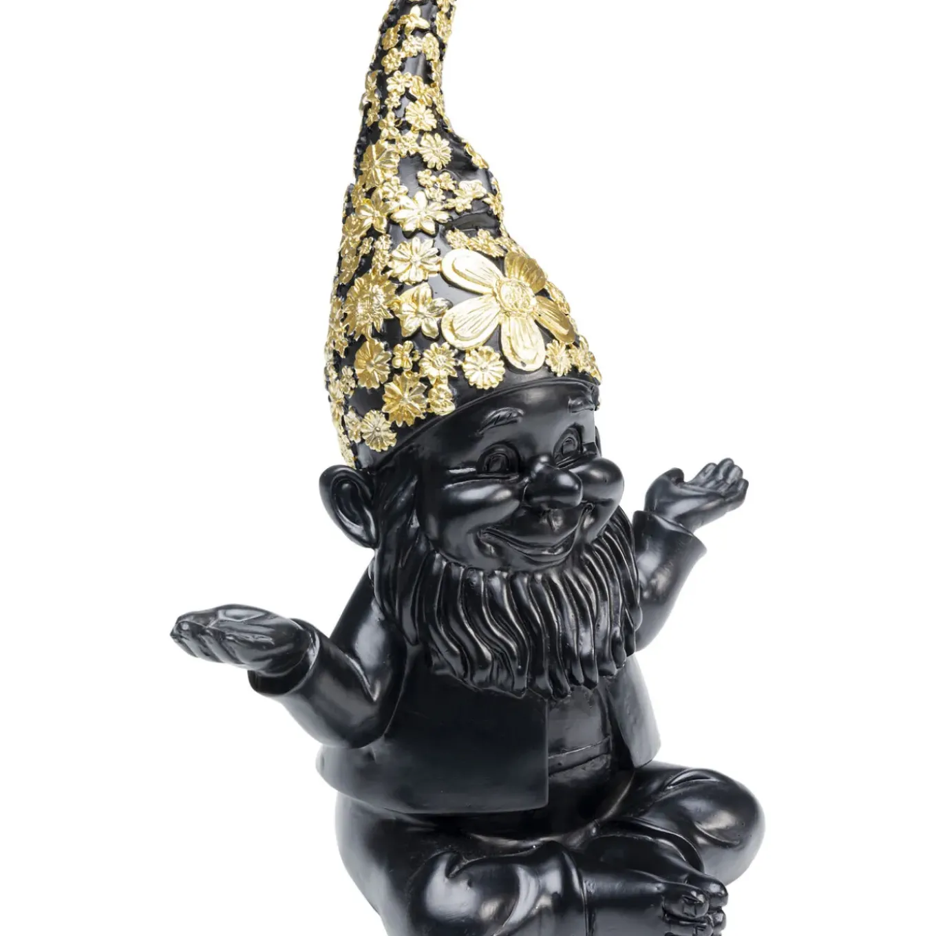 Figurine Décorative Nain Meditation Noir-Dore 19Cm