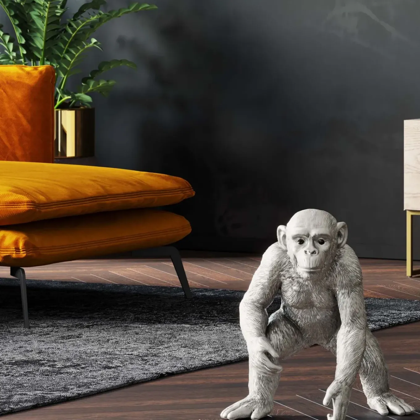 Figurine Décorative Playing Ape Argente 50Cm
