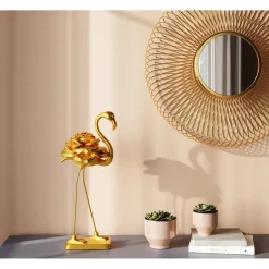 Figurine Décorative Rose Flamingo Dore 63Cm