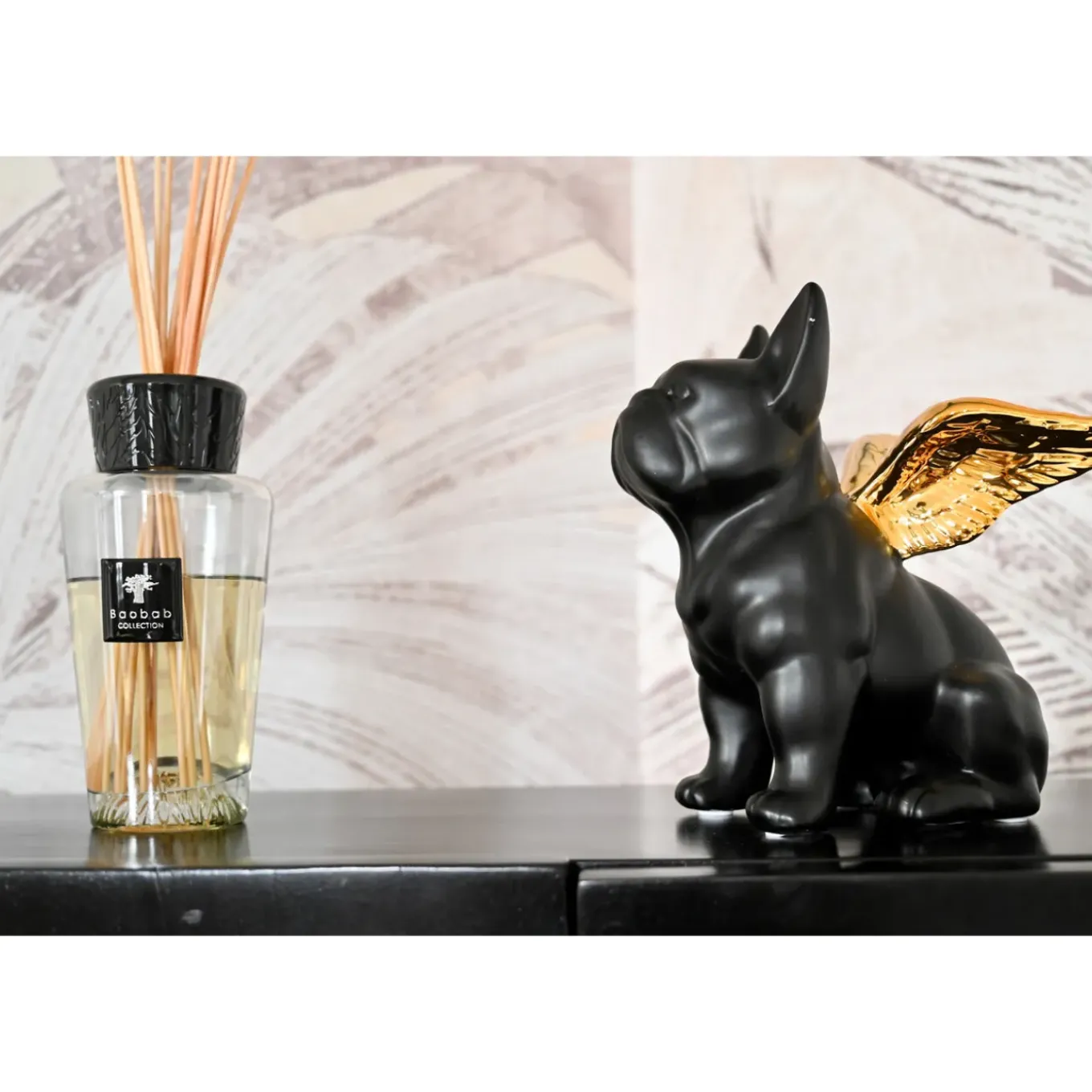 Figurine Décorative Sitting Angel Dog Dore-Noir