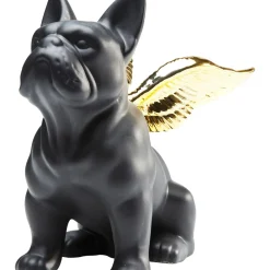 Figurine Décorative Sitting Angel Dog Dore-Noir