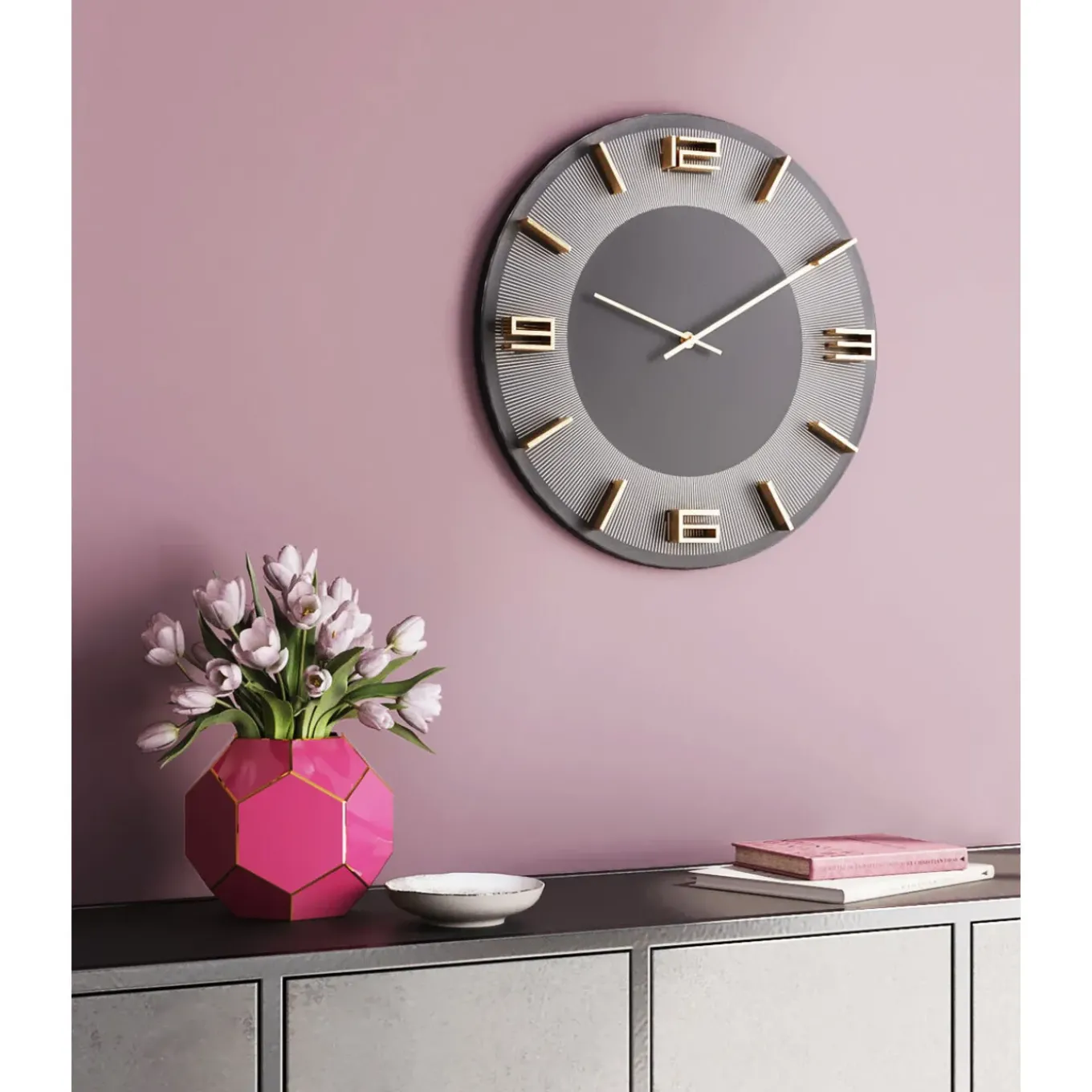 Horloge Murale Leonardo Gris/Dore O49Cm