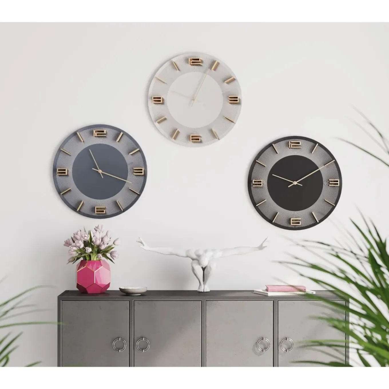 Horloge Murale Leonardo Noir/Dore O49Cm