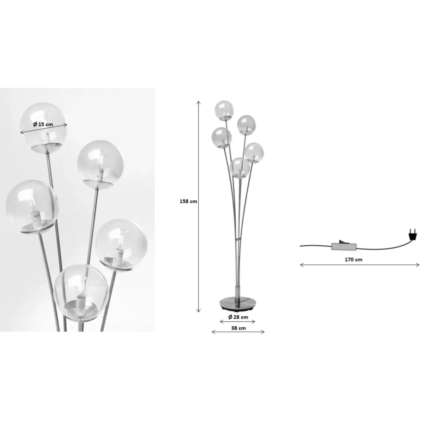Lampadaire Five Balls Ambre Laiton