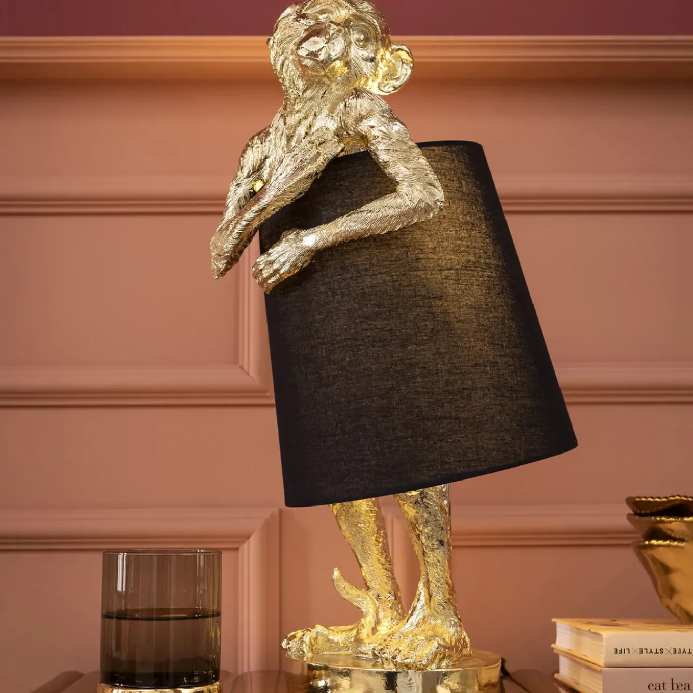 Lampe A Poser Animal Monkey Dore-Noir