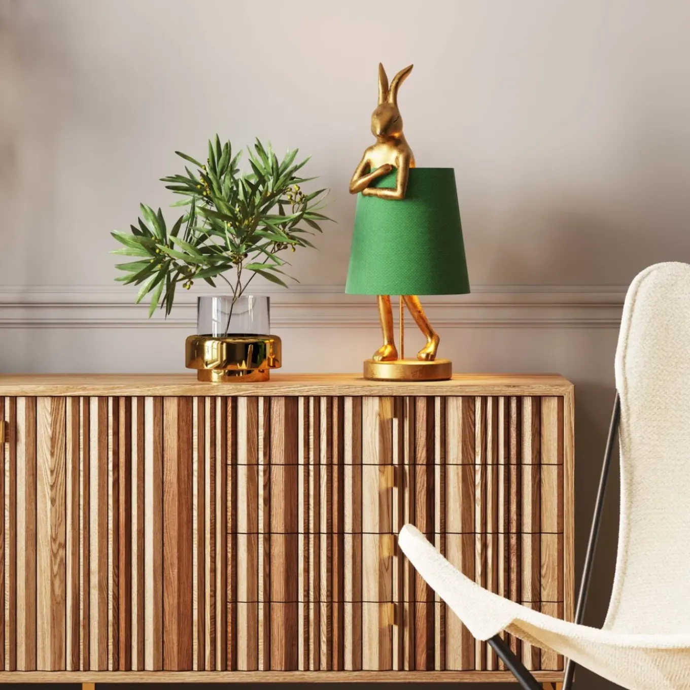 Lampe A Poser Animal Rabbit Dore/Vert 68Cm