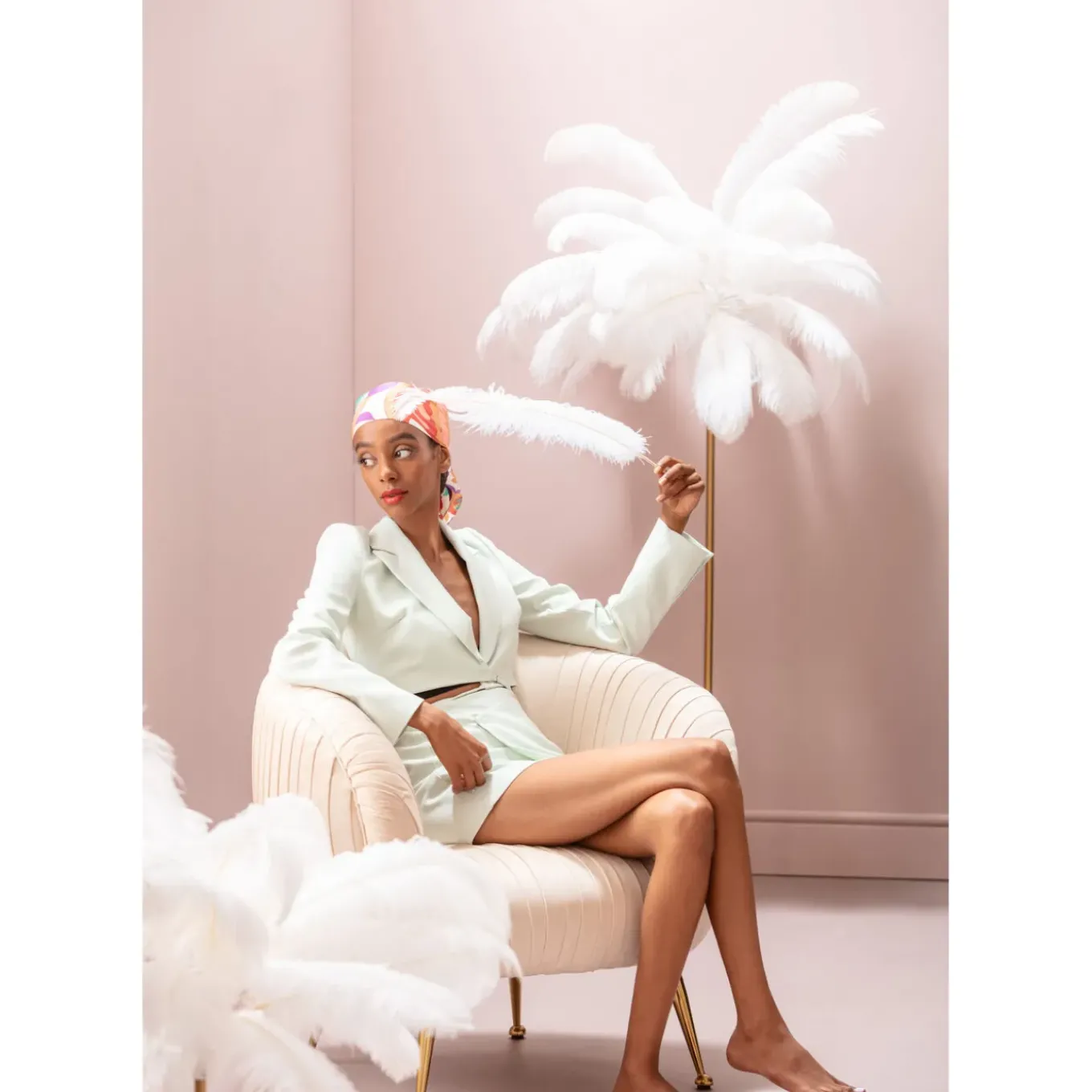 Lampe A Poser Feather Palm Blanc 60Cm