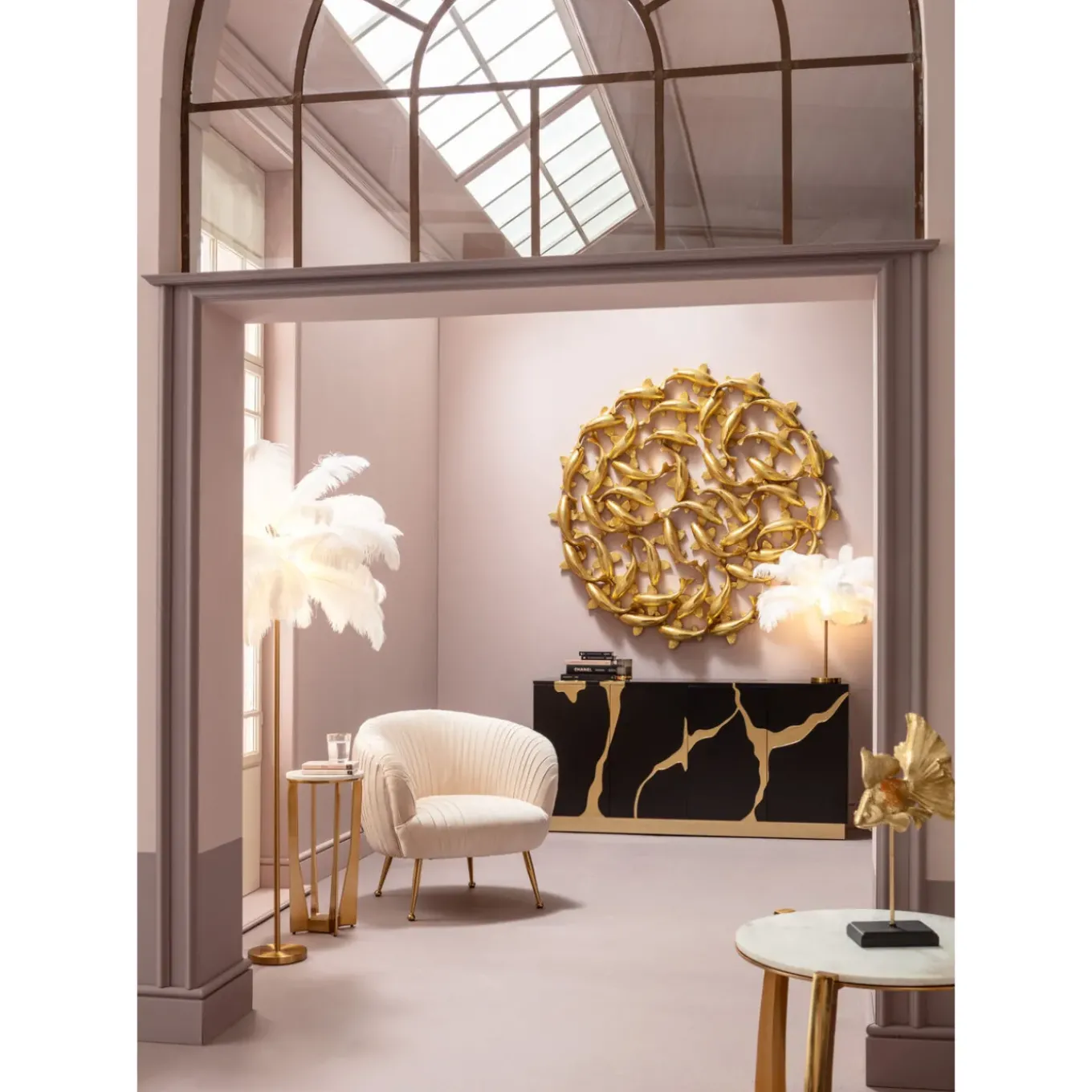 Lampe A Poser Feather Palm Blanc 60Cm