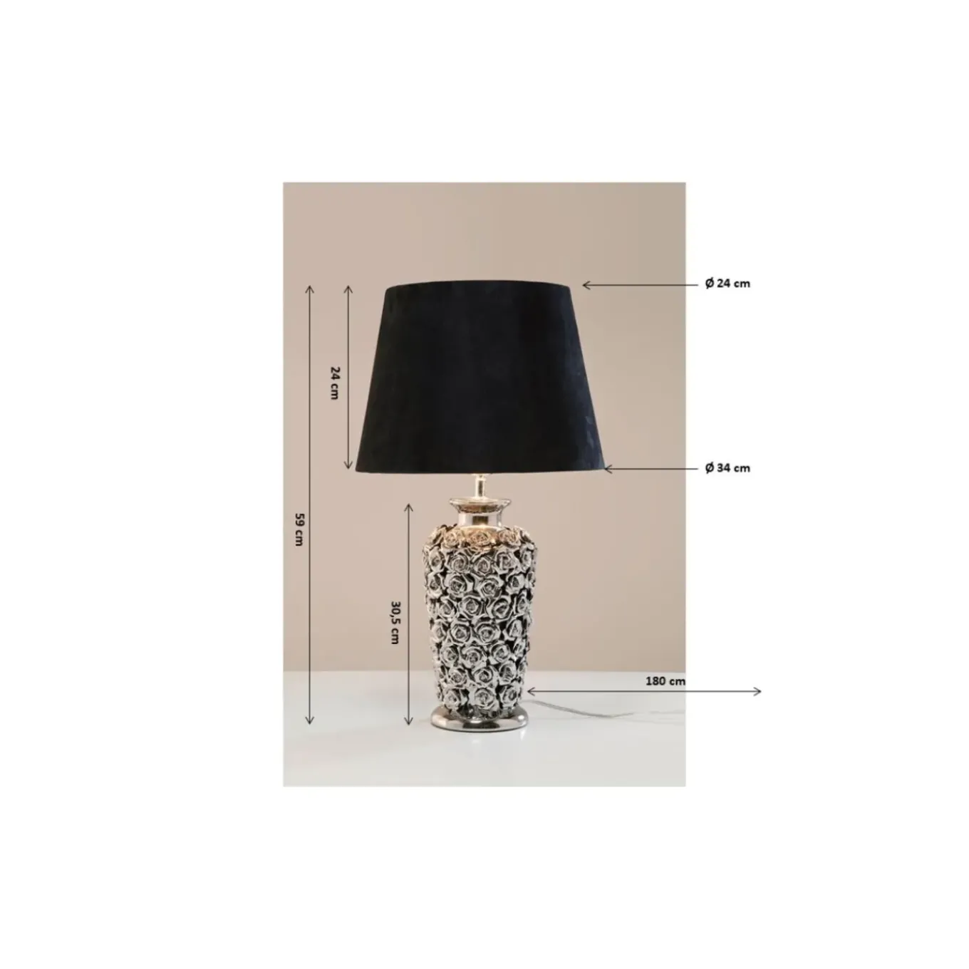 Lampe A Poser Rose Argente´ 57Cm