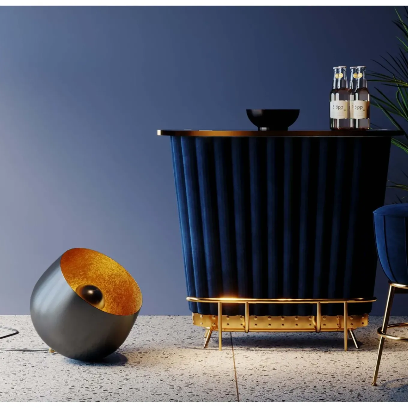 Lampe De Sol Apollon Smooth Noir O50Cm