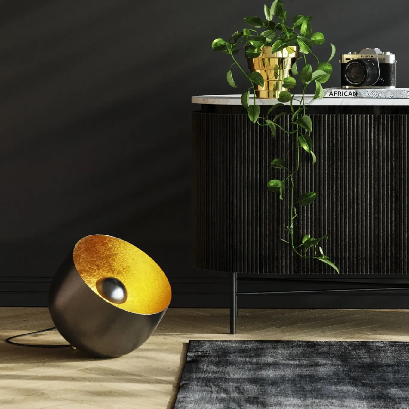Lampe De Sol Apollon Smooth Noir O35Cm