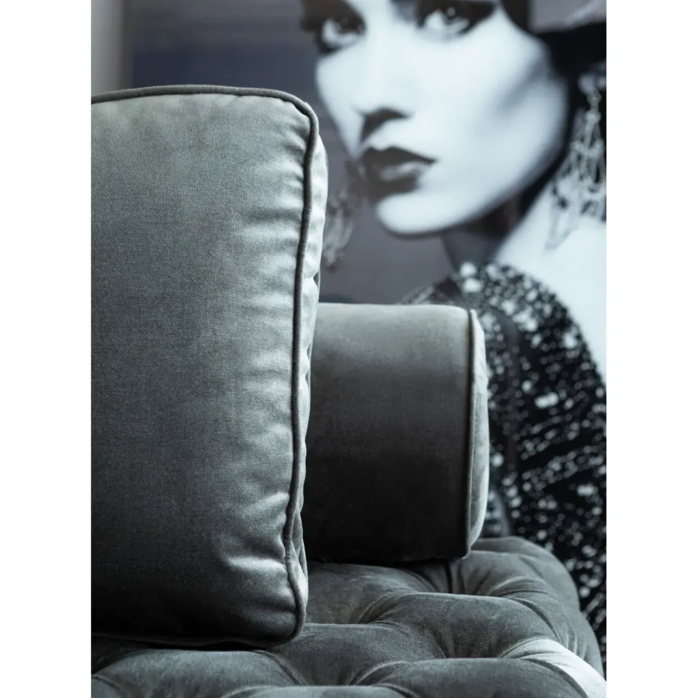 Lit D Appoint Bottone Velours Gris