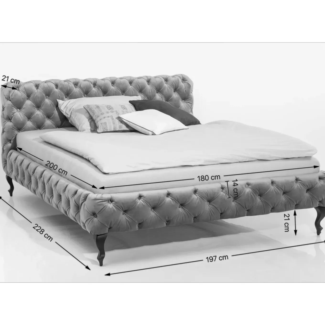Lit Desire Velours Gris 180X200 Cm