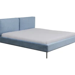 Lit East Side Velours Cotele Bleu 180X200Cm