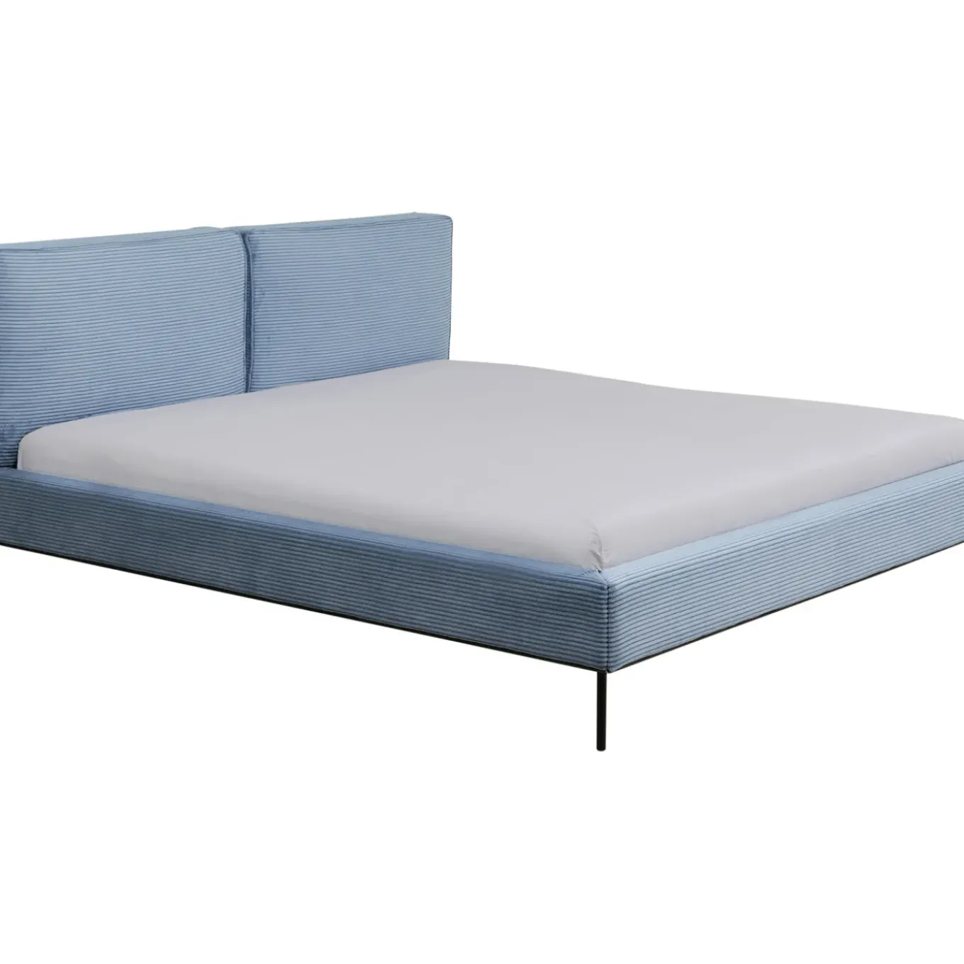 Lit East Side Velours Cotele Bleu 180X200Cm