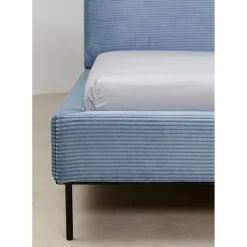 Lit East Side Velours Cotele Bleu 180X200Cm