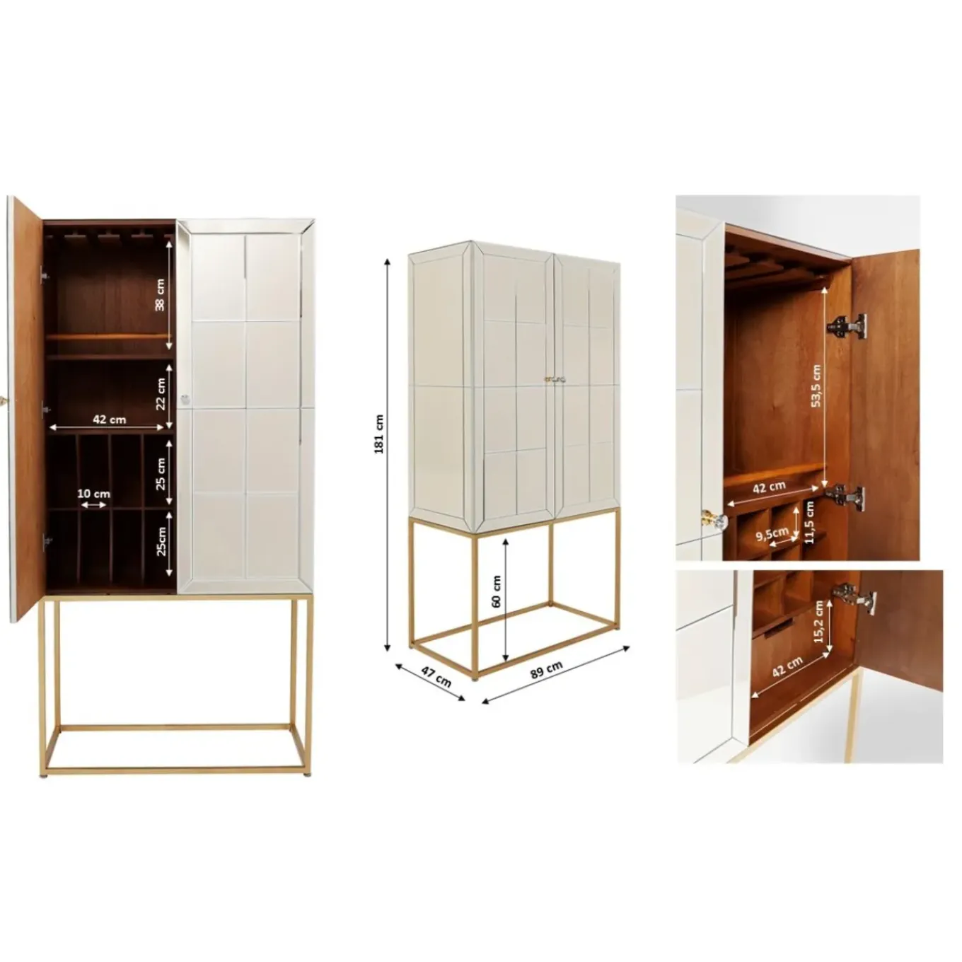 Meuble Bar Luxury Champagne 89X181Cm