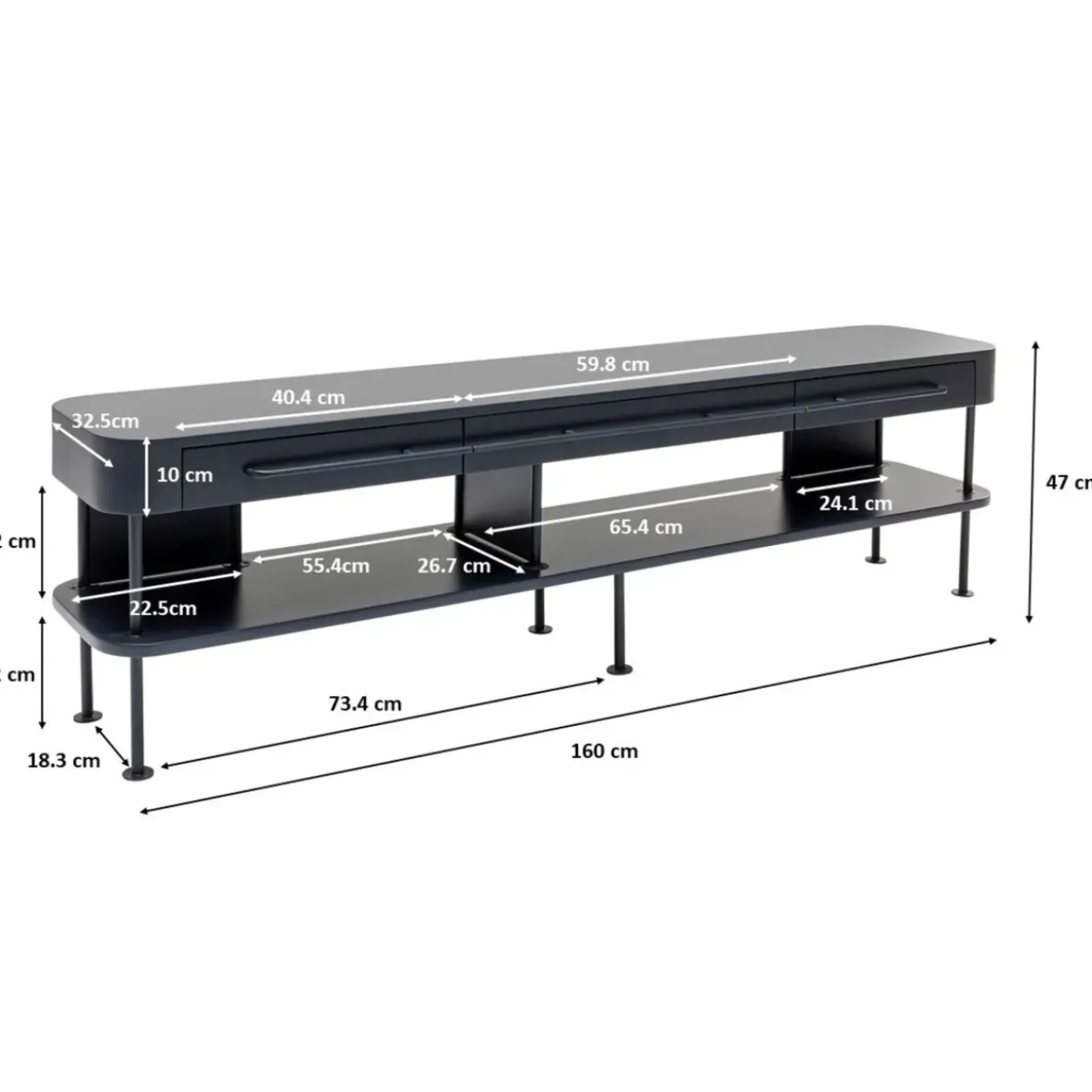 Meuble Tv Montieri Anthracite 160X47Cm