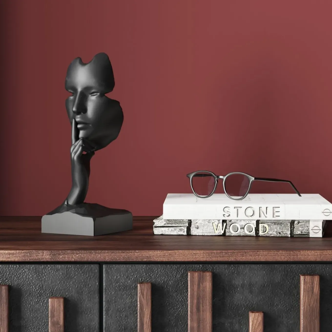 Objet Décoratif Quiet Face Noir 31Cm