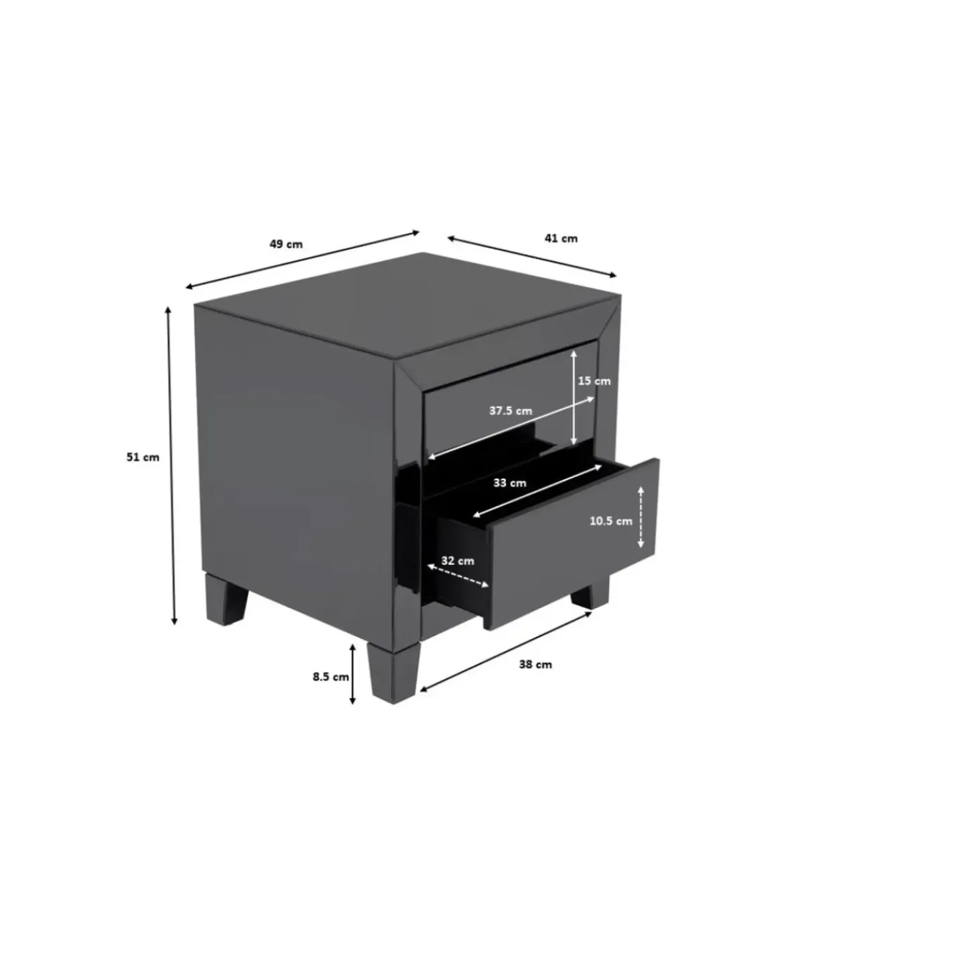 Petite Commode Luxury Push 2 Tiroirs Gris