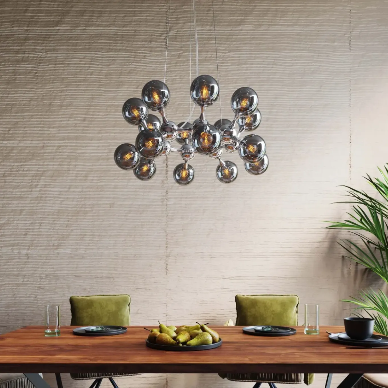 Suspension Atomic Balls Argente O74Cm