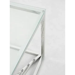 Table Basse Laser Argente-Verre Clair 120X60Cm