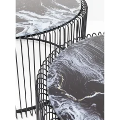 Table Basse Wire Noir/Verre Décor Marbre (2/Set)